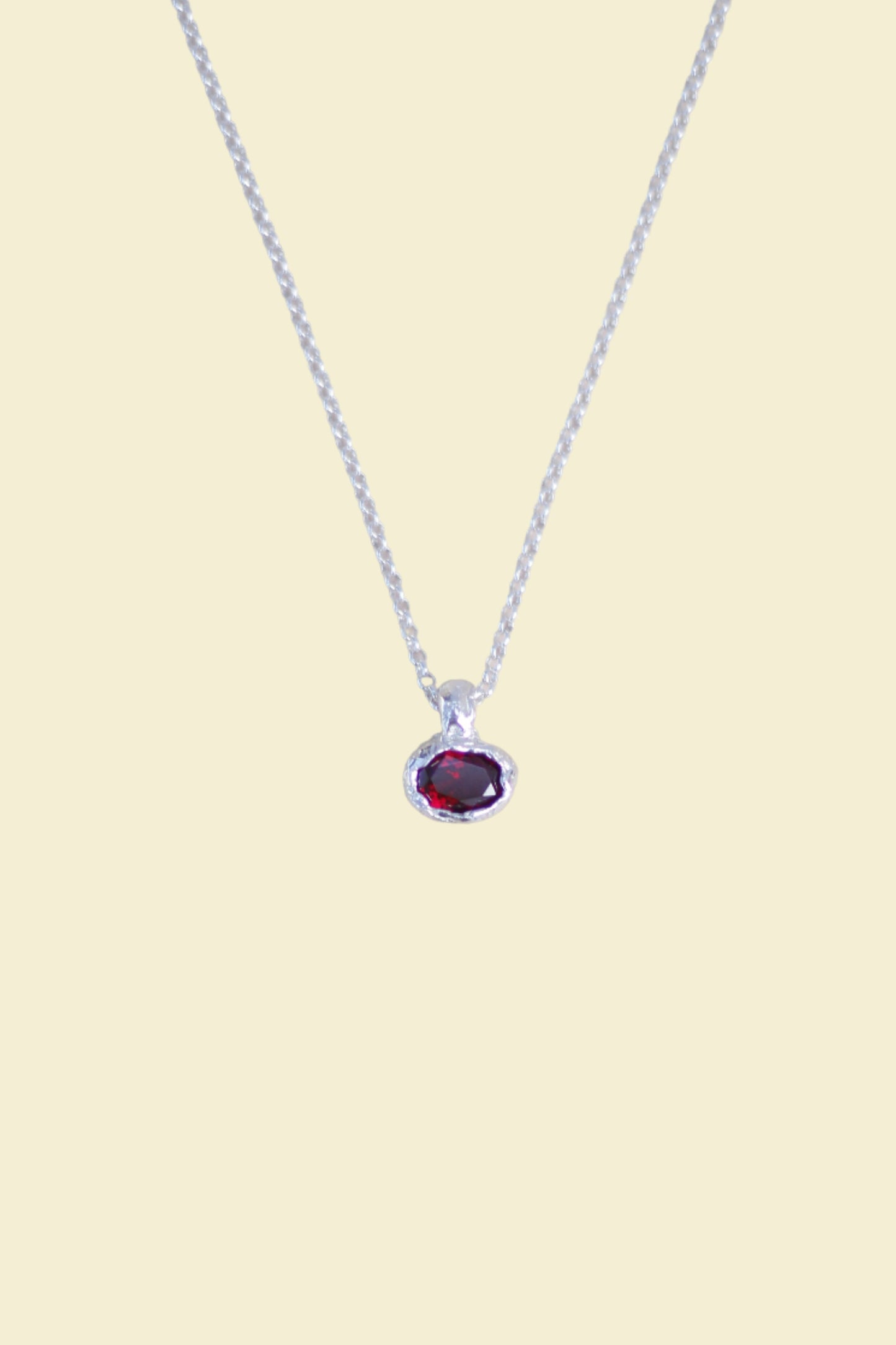 Ruby (Lab-Grown) Oval Silver Necklace