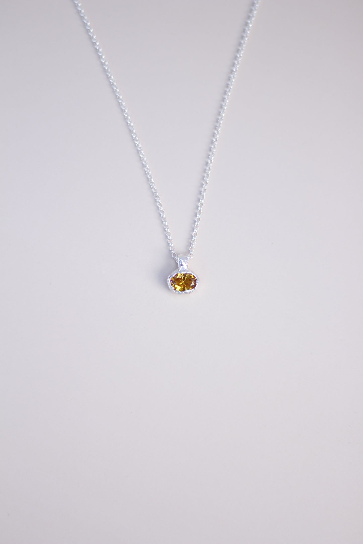 Yellow Lab-Grown Sapphire Oval Silver Necklace