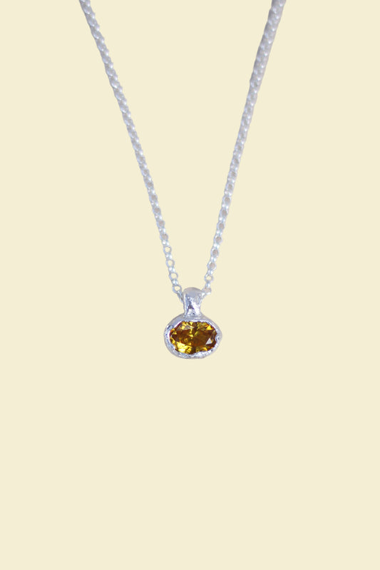 Yellow Lab-Grown Sapphire Oval Silver Necklace