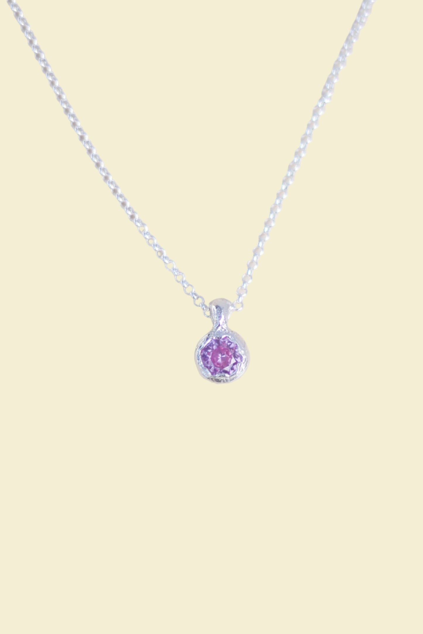 Pink Lab-Grown Sapphire Pendant Silver Necklace