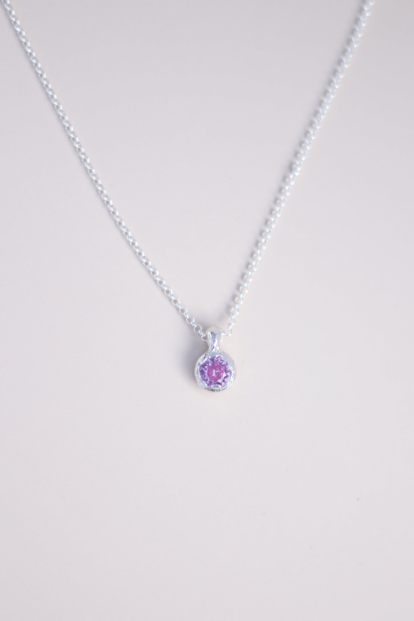 Pink Lab-Grown Sapphire Pendant Silver Necklace