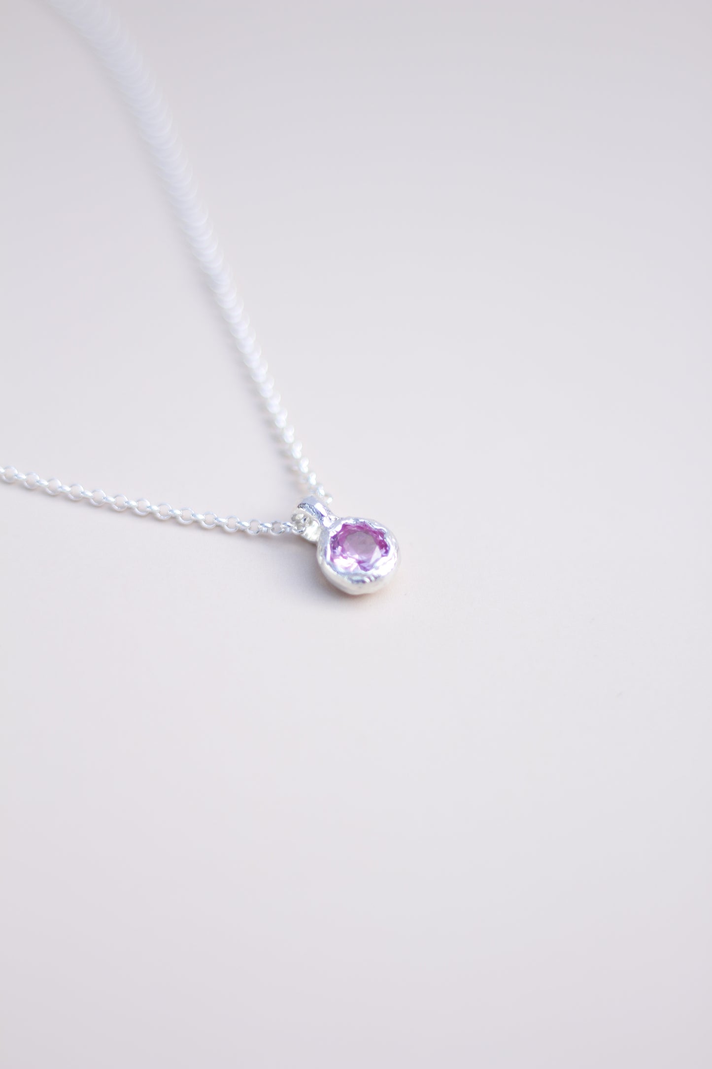 Pink Lab-Grown Sapphire Pendant Silver Necklace