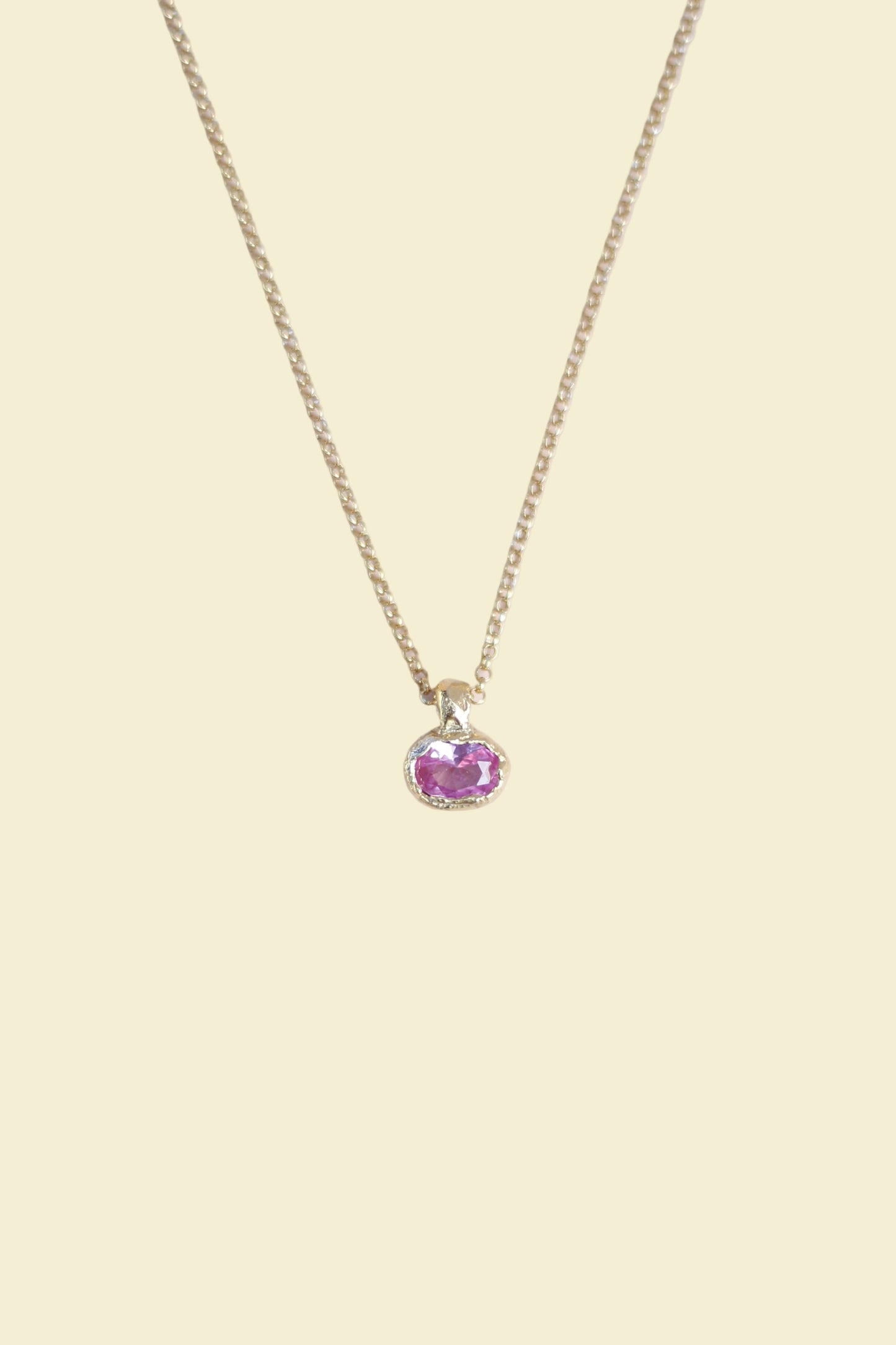 Pink Lab-Grown Sapphire Oval Gold Plated Necklace