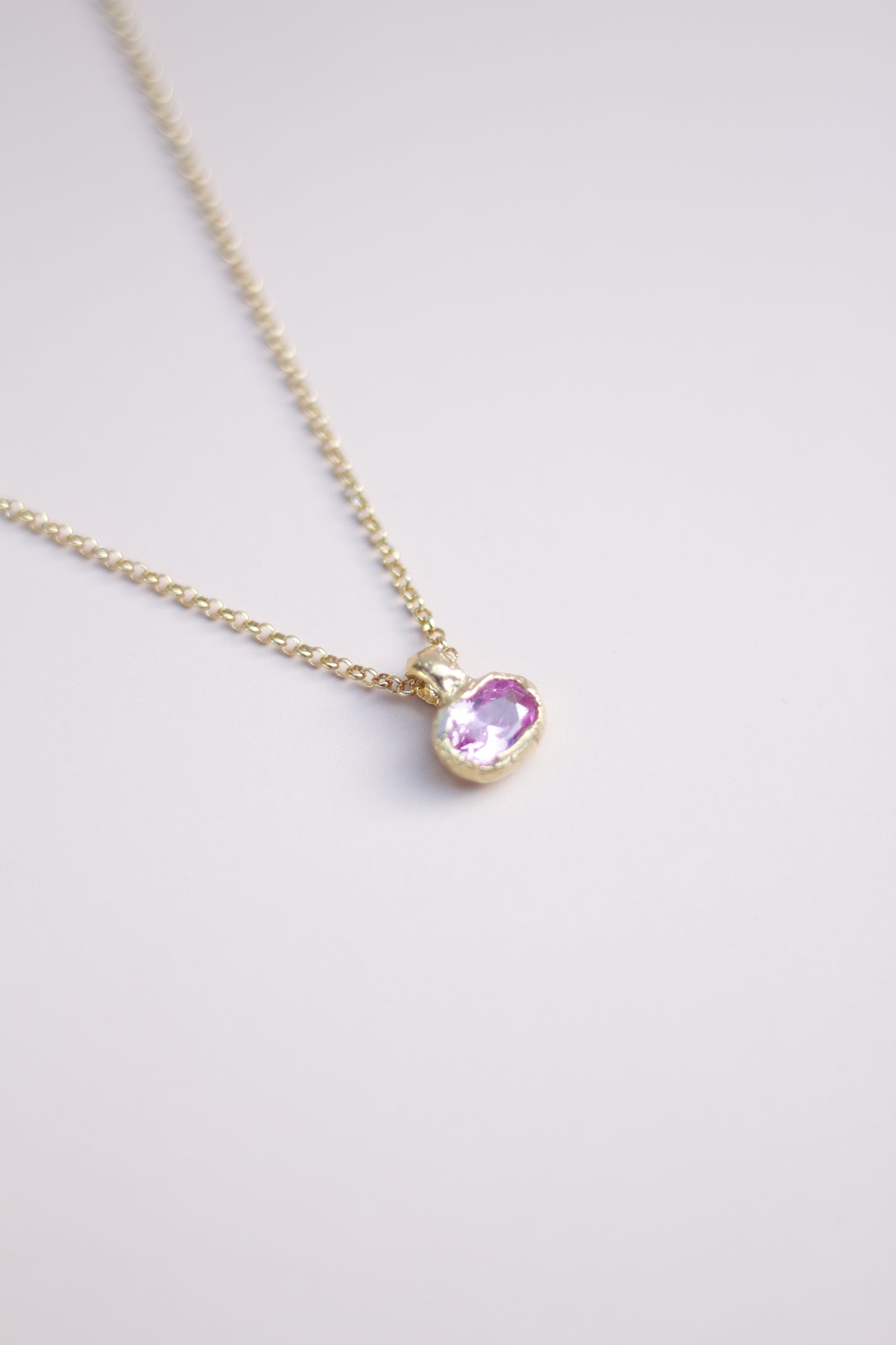 Pink Lab-Grown Sapphire Oval Gold Plated Necklace