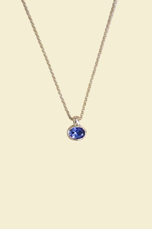 Blue Lab-Grown Sapphire Oval Gold Plated Necklace