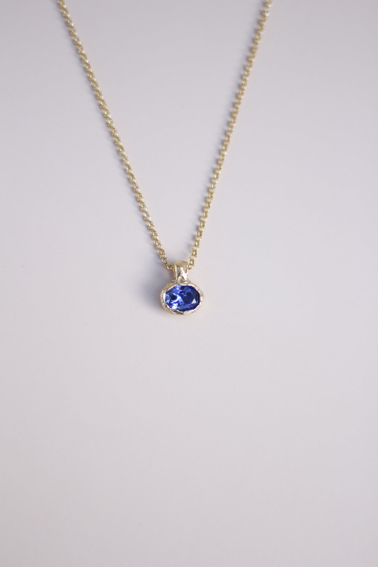 Blue Lab-Grown Sapphire Oval Gold Plated Necklace