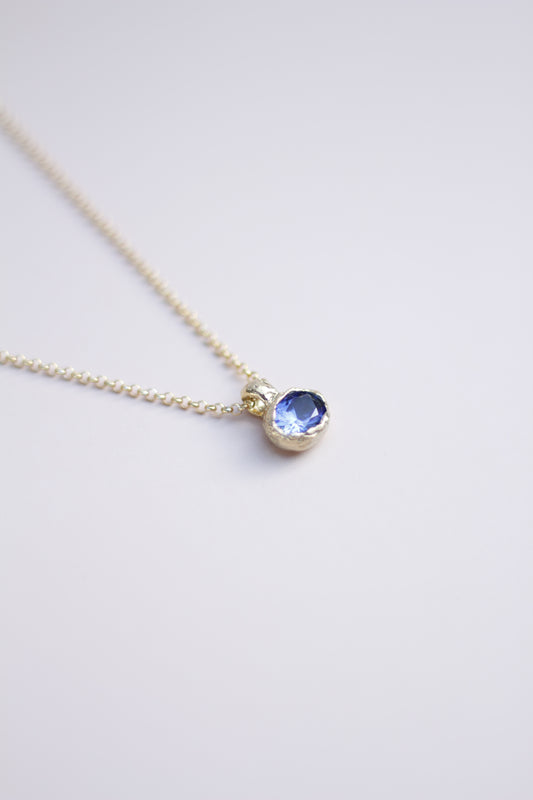 Blue Lab-Grown Sapphire Oval Gold Plated Necklace