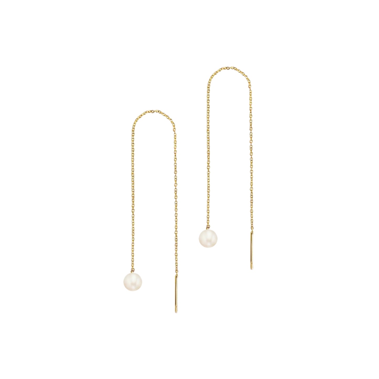 Tiny Chain Threader Pearl Earrings