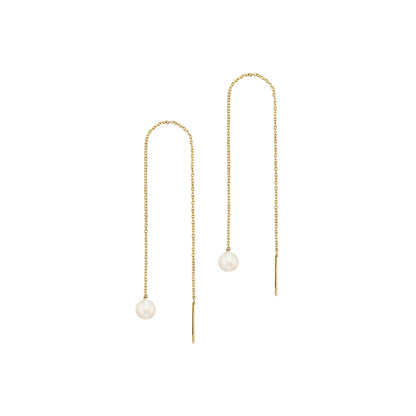 Tiny Chain Threader Pearl Earrings