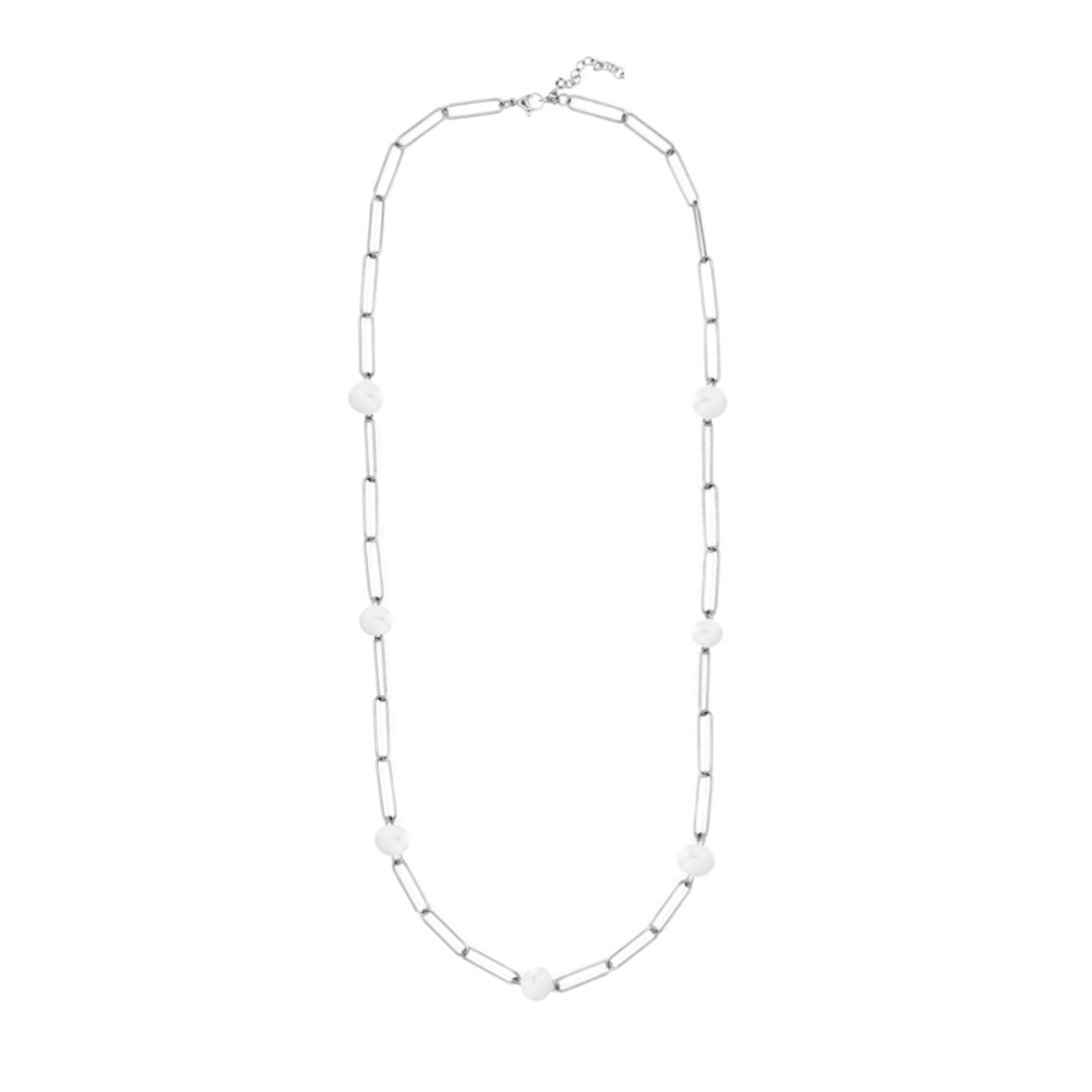 Long Pearl Bold Link Chain Necklace