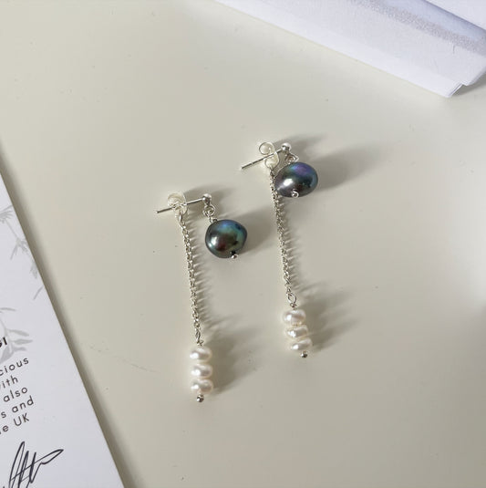 Asymmetric Blue Pearl Stud Earrings