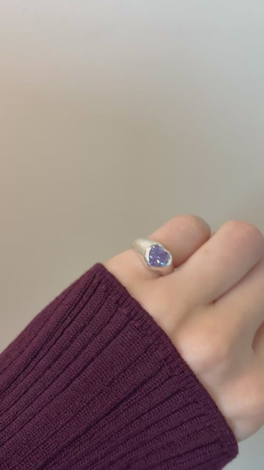 Chunky Lilac Heart Sterling Silver Ring