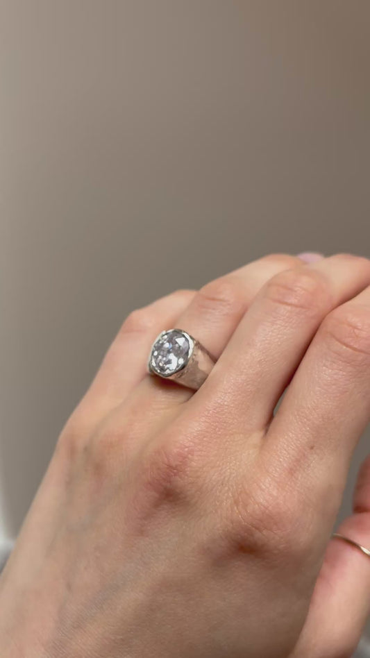 Open Oval Stone Chunky Silver Ring