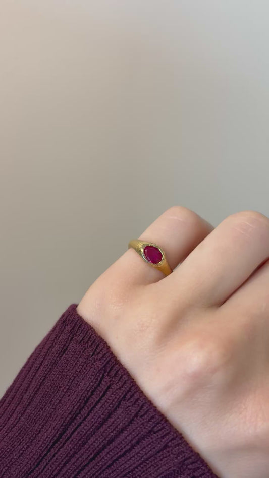 Lab-Grown Ruby Oval Shape Gold Plated Ring